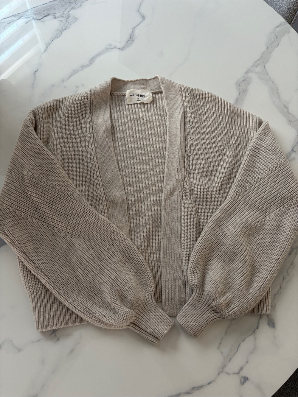 Aritzia Open-Front Chunky Knit Cardigan - Light Taupe